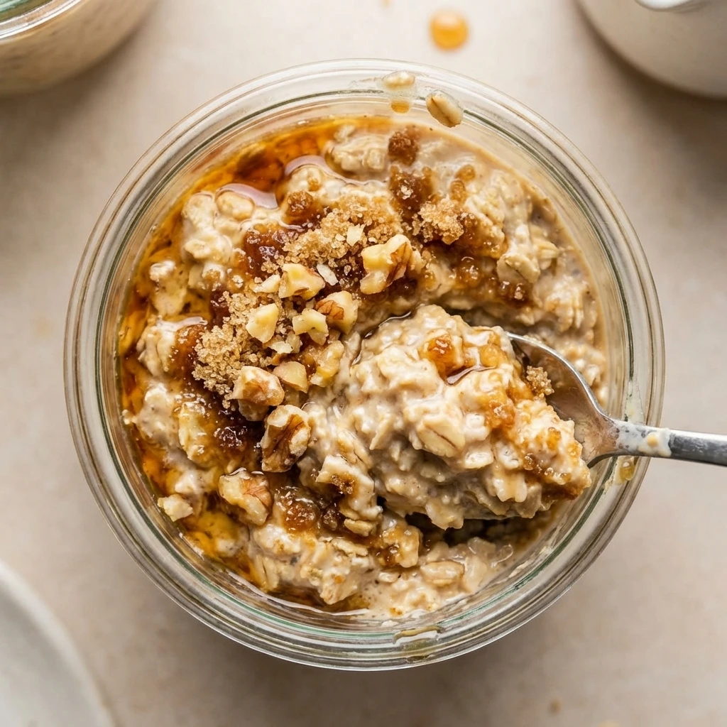 creamy maple brown sugar overnight oats close up