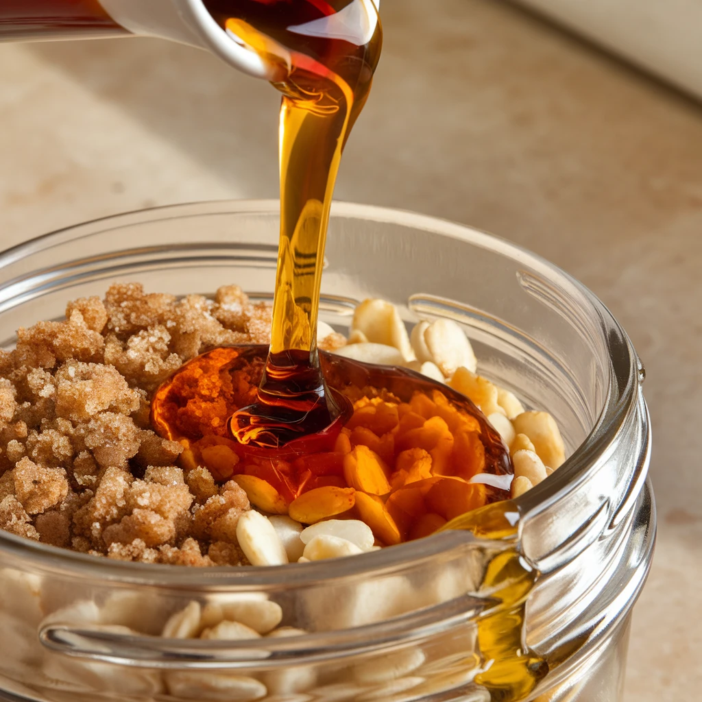 maple-syrup-brown-sugar-oats maple syrup and brown sugar added to oats