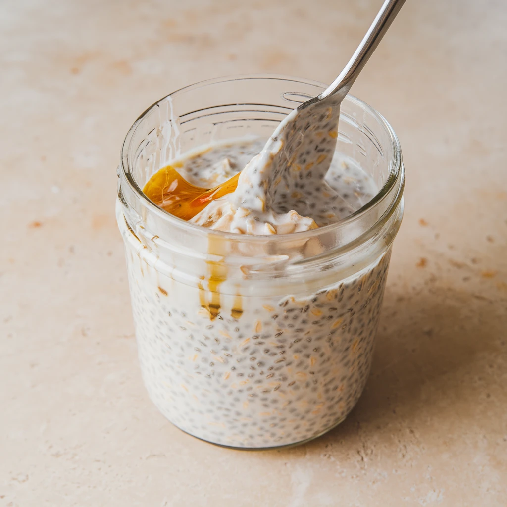 overnight-oats-mixed-before-refrigeration overnight oats after chilling in jar